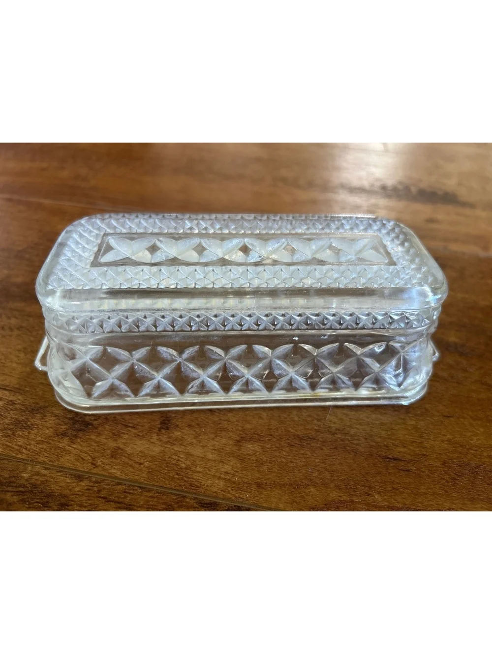 Vintage Clear Glass Rectangular Butter Dish with Lid
